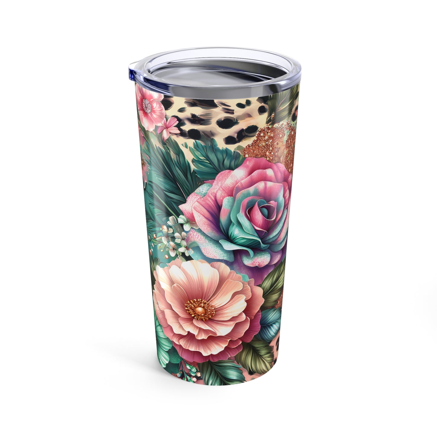 You Are Enough – Floral Sparkle Leopard Print Tumbler, 20oz