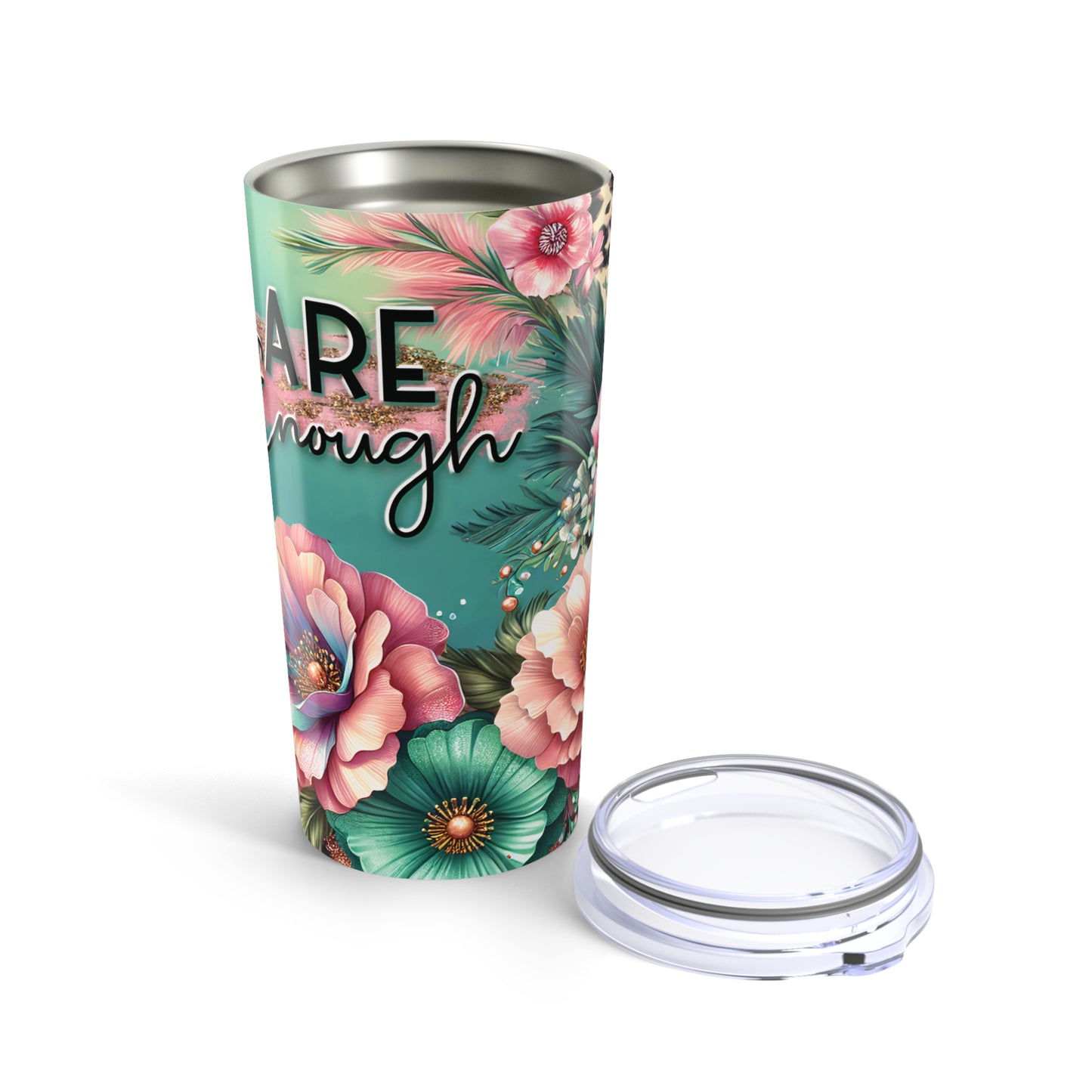 You Are Enough – Floral Sparkle Leopard Print Tumbler, 20oz