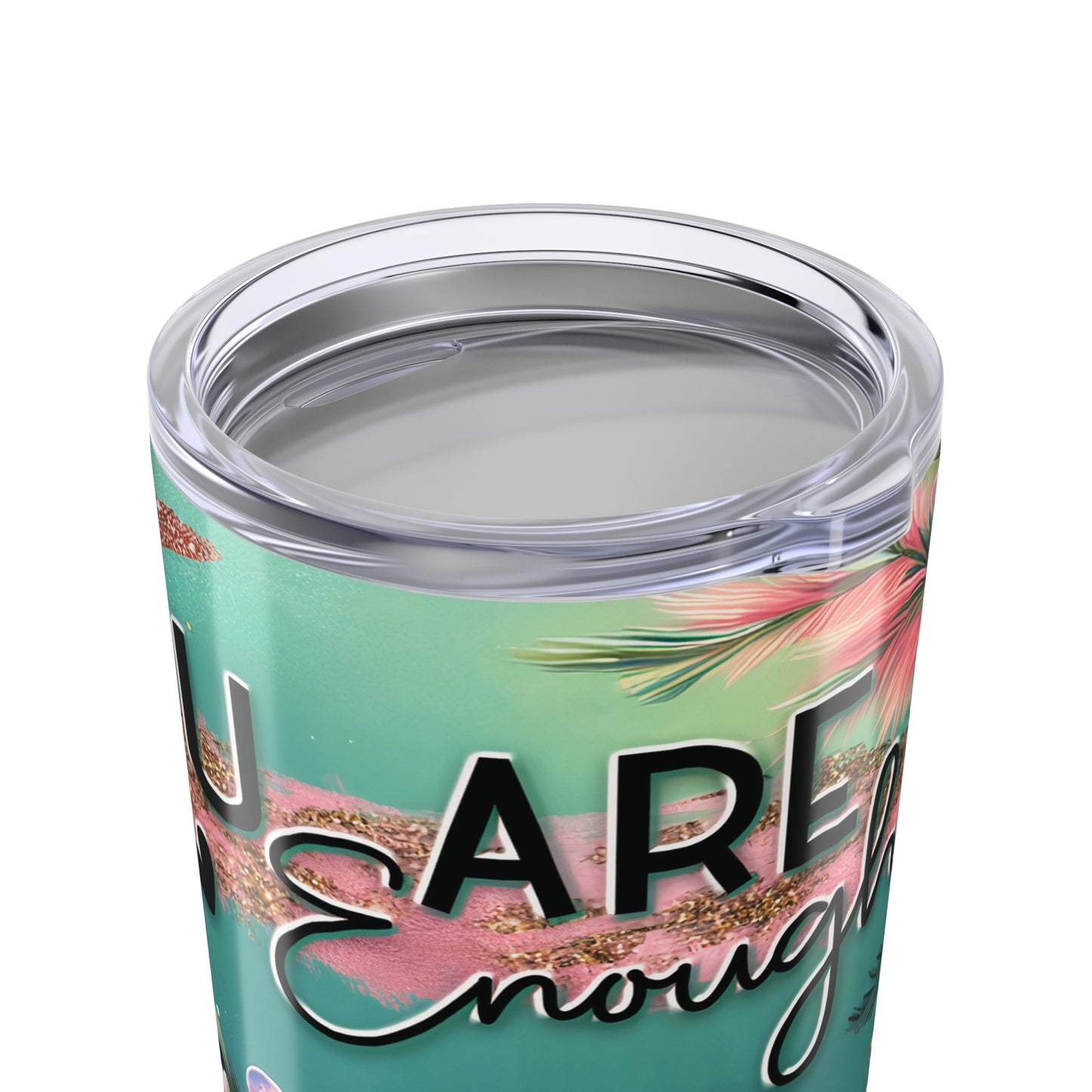 You Are Enough – Floral Sparkle Leopard Print Tumbler, 20oz