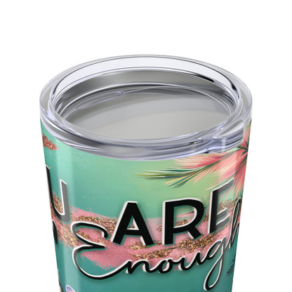You Are Enough – Floral Sparkle Leopard Print Tumbler, 20oz