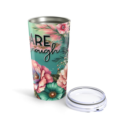 You Are Enough – Floral Sparkle Leopard Print Tumbler, 20oz
